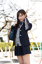 Sakura Miyuki in uniform playing with her hair