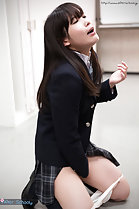 Student Kasugano Yui kneeling on floor wearing uniform panties down cum in her mouth