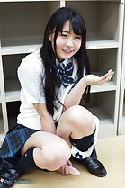 Minano Ai sitting on floor in uniform panties down cum on her hand
