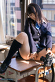 Momoki nozomi sitting on desk in classroom masturbating in uniform