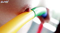 Nipple erect against hula hoop