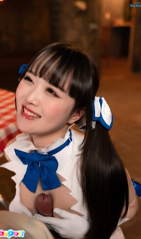 Ria Kurumi on her knees giving breast sex and milking cum from cock