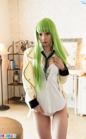 Mizuki in white shirt lowers panties and shows her shaved pussy