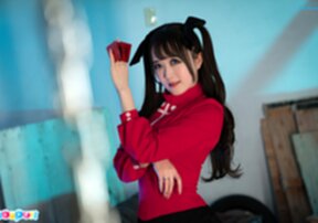 Ria Kurumi in red top and short black skirt exposing breasts and pussy