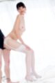 Hands on knees giving assjob in white stockings high heels
