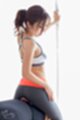 Rubbing her ass against cock in workout clothes hair in ponytail hand on thigh