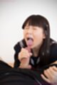 Araki mai giving handjob on her knees wearing uniform cumming in her hand
