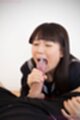 Milking cum from cock on her knees tongue out