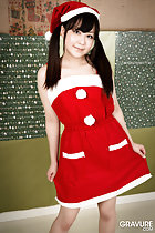 Wearing santa outfit long hair in pigtails