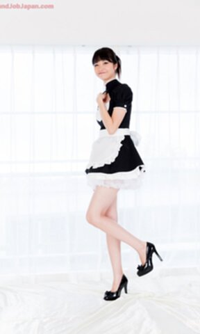 French maid Matsuda Anna giving handjob and sucking her cum covered fingers