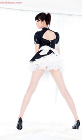 French maid Matsuda Anna giving handjob and sucking her cum covered fingers