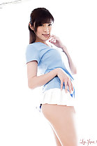 Looking down wearing short skirt