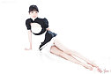French Maid Anna Matsuda stretching her long legs in uniform
