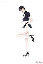 Wearing maid uniform raising hem knee raised wearing high heels