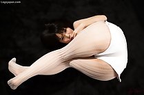 Sakura Sena with ass raised in shorts wearing pantyhose