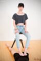Matsuda anna seated hands on her thighs in jeans bare feet teasing cock