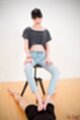 Giving footjob bare feet wearing jeans