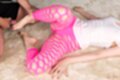 Cock pressed to her bare feet cum on her feet on her back wearing leggings