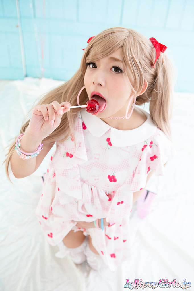 Licking lollipop dress raised exposing stockings