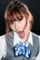 Office lady in uniform tongue out cum dripping from her tongue