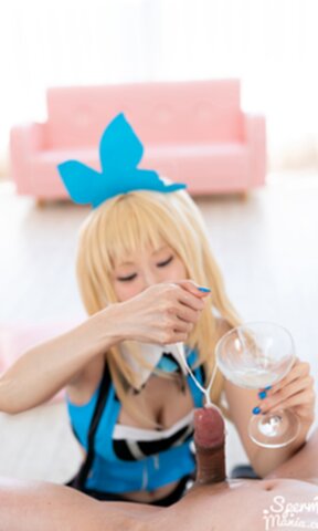 Mizuki on her knees cum in mouth and glass and giving handjob