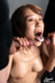 Kneeling nude holding spent cocks mouth open tongue out cum in her mouth