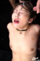 Kneeling naked eyes closed wearing choker small breasts receiving facials