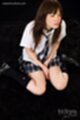 Shirohane aina kneeling in uniform hands between her thighs