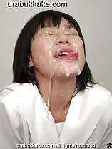 Licking her cum covered lips cum dripping down onto her uniform