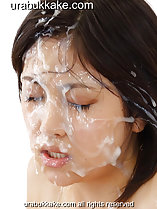 Eyes closed lips parted face drenched in thick bukkake cumshots